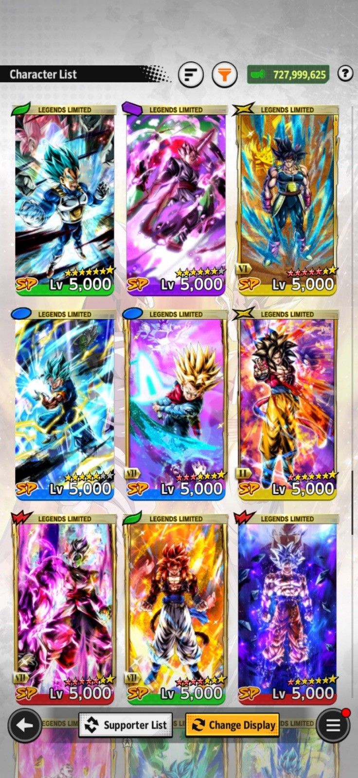 Dragon ball legend Account Ultras, two Legends And Almost All LL With Equipment