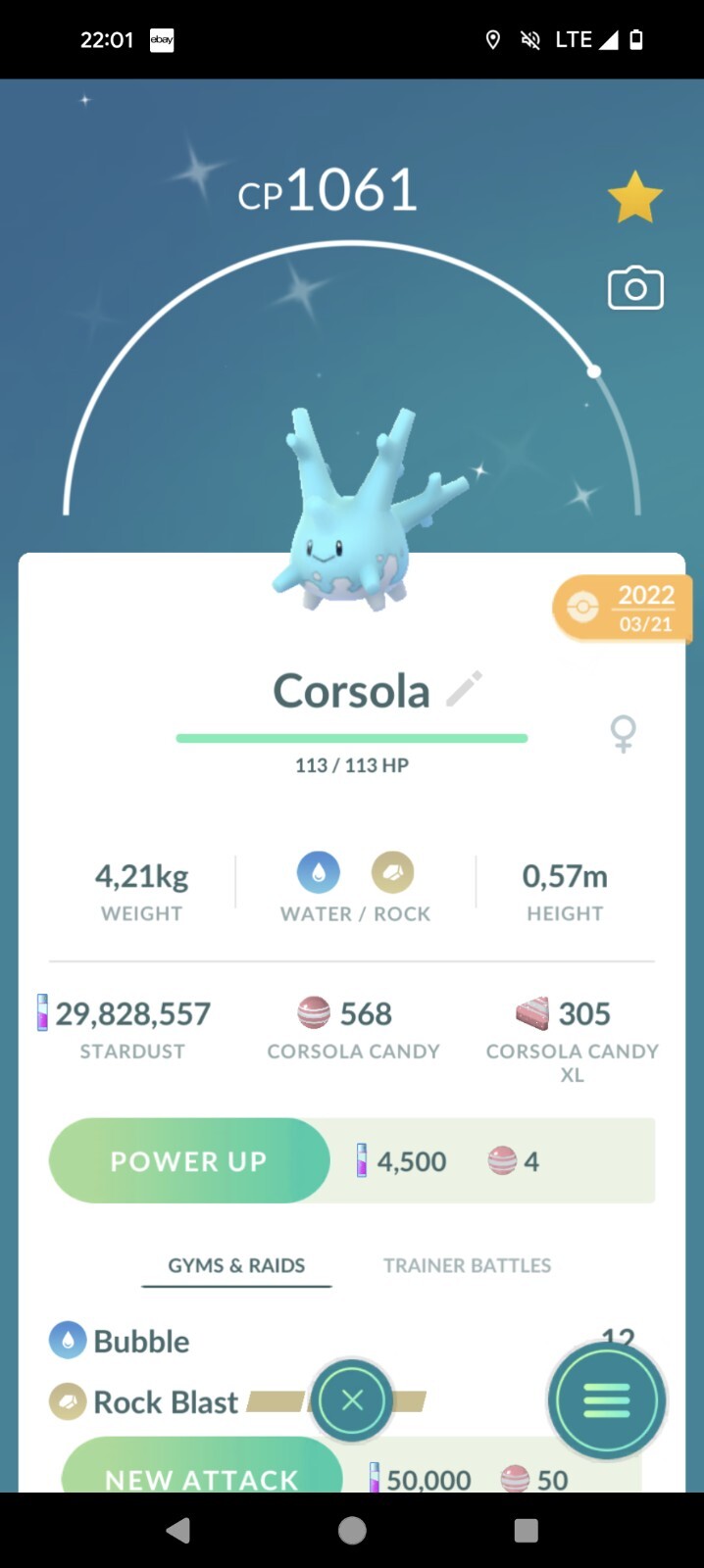Corsola Shiny 30 Days Trade Or Registered Trade 20K