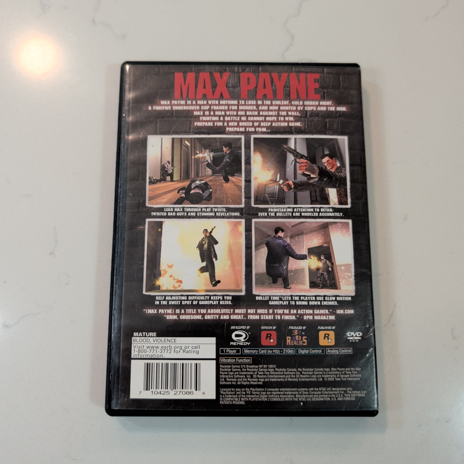 Max Payne (Sony PlayStation 2, 2001) Greatest Hits – w/ Manual – Tested