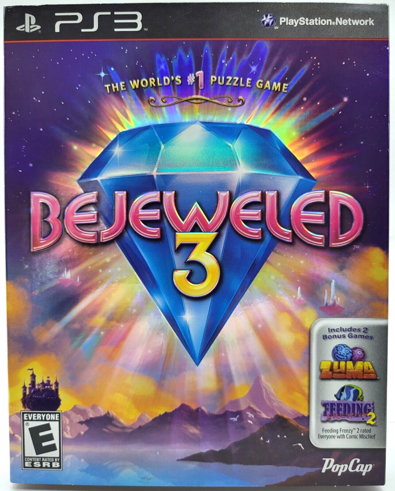 BEJEWELED 3 FOR PS3 W/ZUMA & FEEDING FRENZY 2 ~ SLIPCOVER ~ NEW FACTORY SEALED