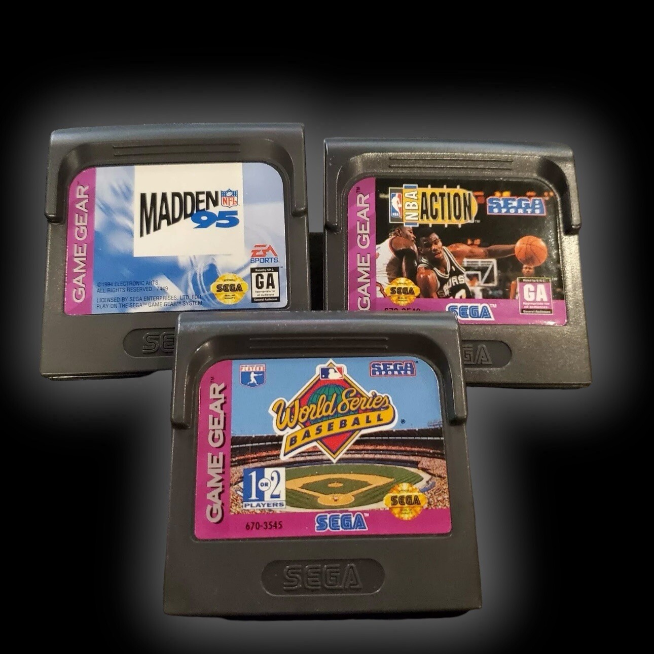 MADDEN 95 / WORLD SERIES / NBA ACTION * SEGA Game Gear Cartridges w 1 case * OEM