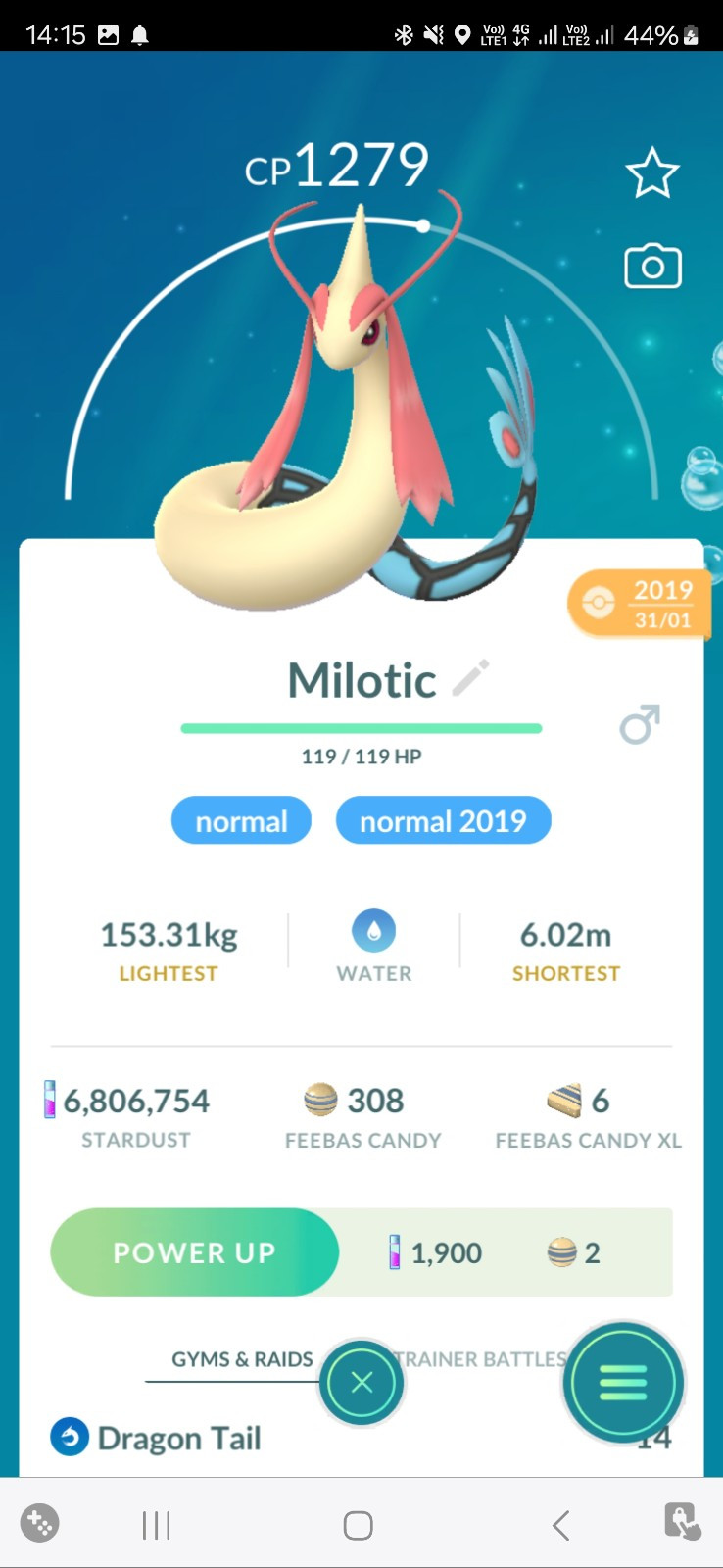 Milotic ( Caught In 2019 ) Pokemon Tr@de Go