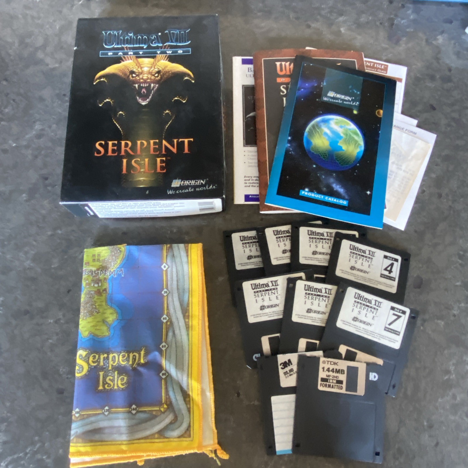 Vintage CIB Ultima VII Part 2 Serpent Isle 3.5″ Disks + MAP Game Big Box PC IBM