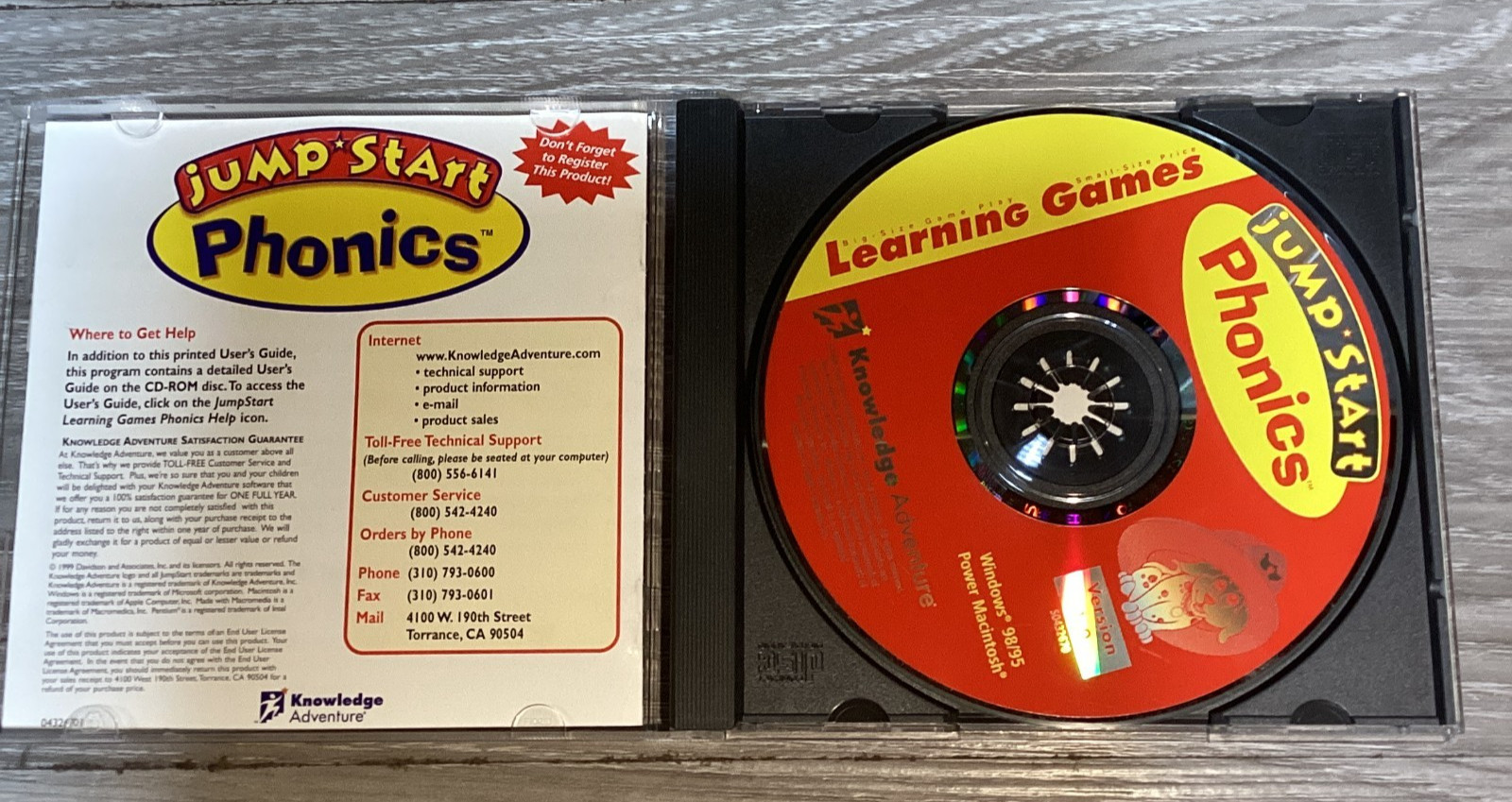 JumpStart Phonics Learning Games PC CD-ROM 1999 Windows 95 98 Macintosh Vintage
