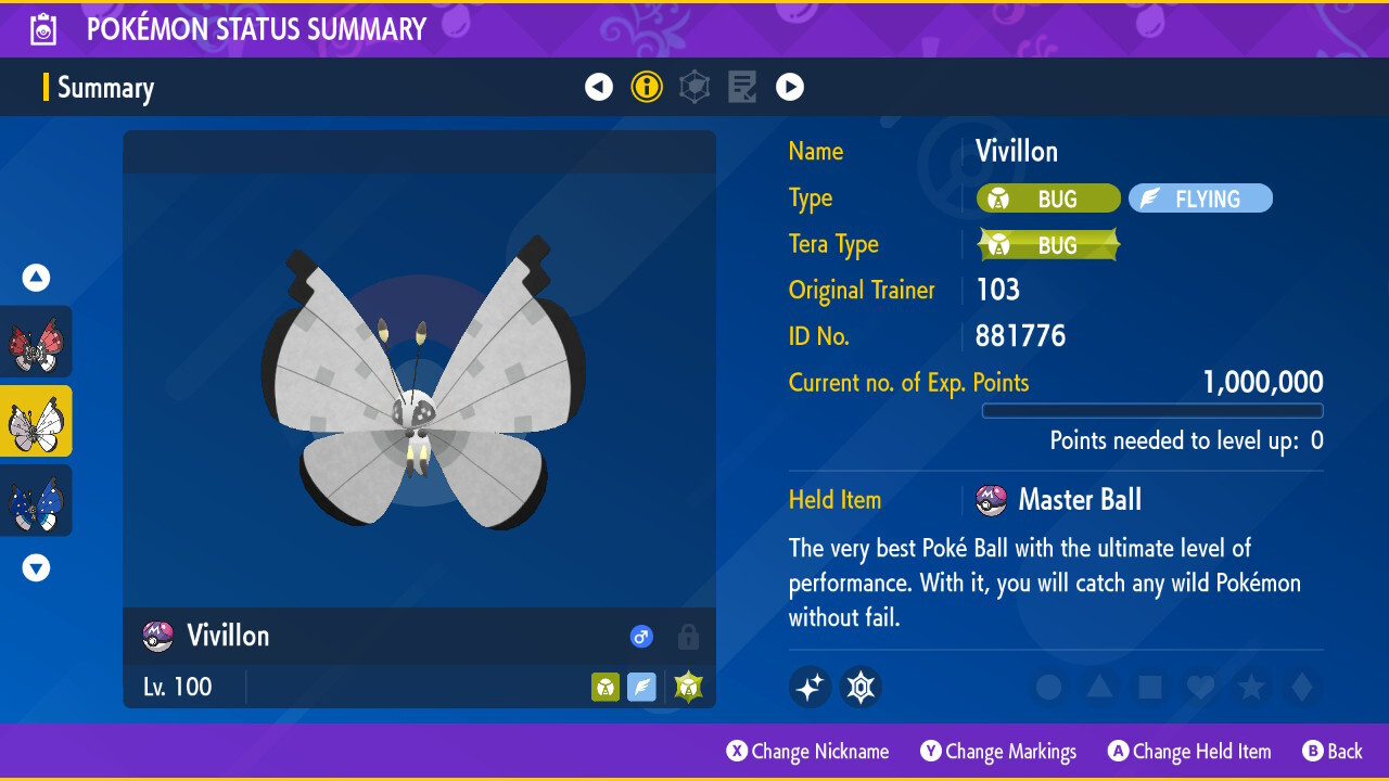 20 x Shiny 6IV Vivillon in all Patterns (Poke ball Pokeball pattern is included)