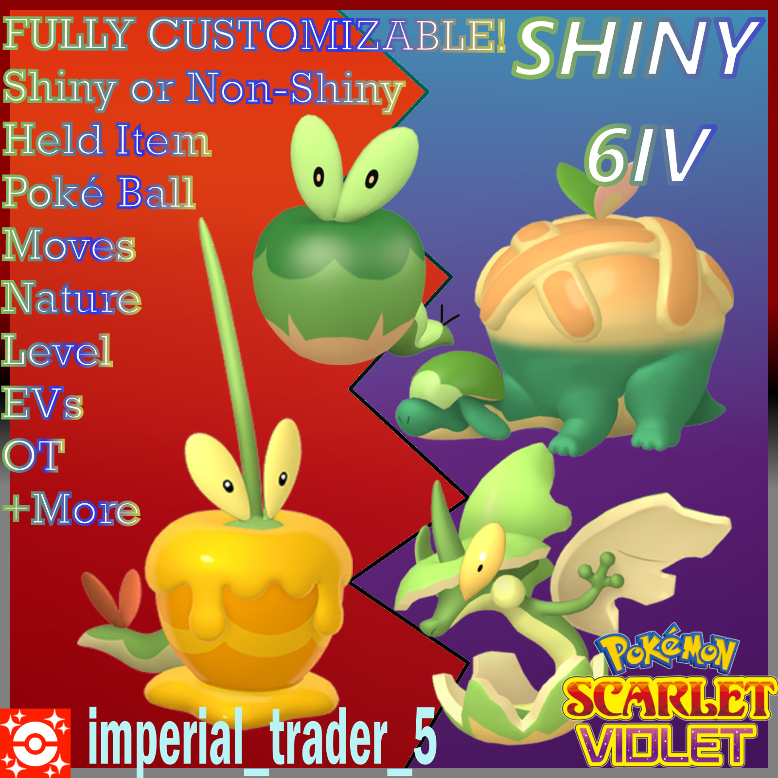 Pokémon Scarlet and Violet ✨SHINY✨ Applin Bundle W/ Best 6IV + Customizable