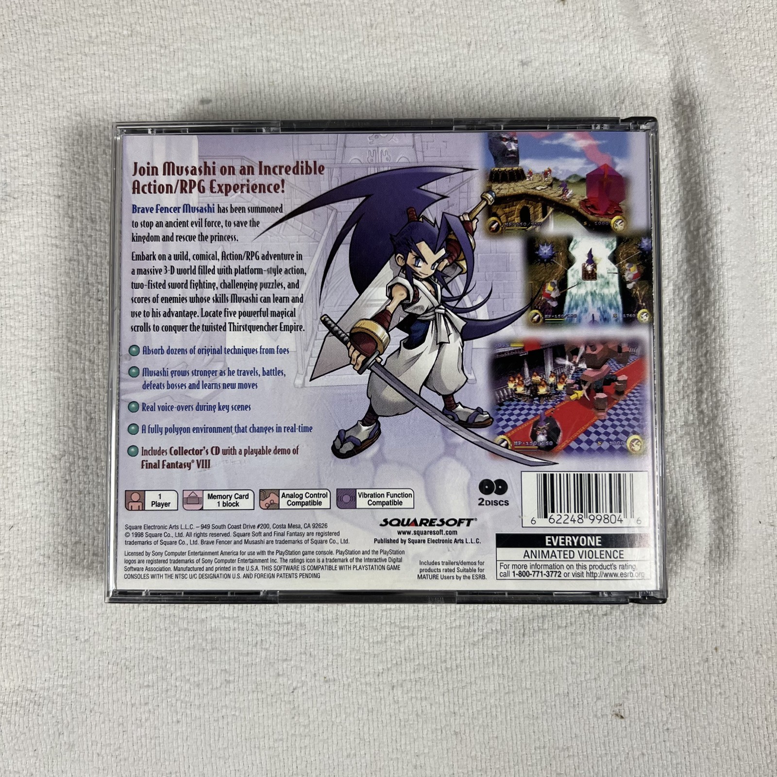 Brave Fencer Musashi FFVIII Demo Disc Playstation PS1 Complete CIB TESTED
