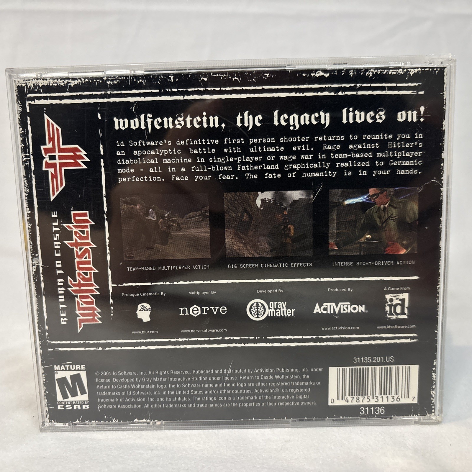 Return to Castle Wolfenstein (PC) id Software CD-ROM w/ Key