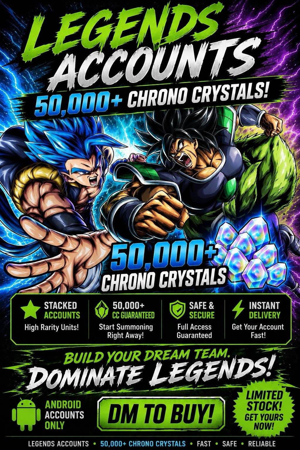 (MESSAGE BEFORE BUYING) DRAGON BALL LEGENDS 50K+ ANDROID CHRONO CRYSTALS