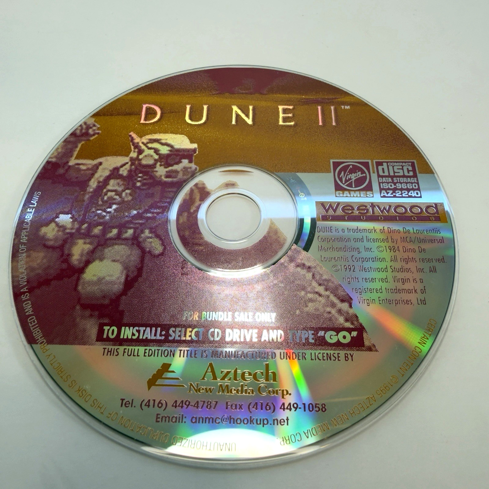 Dune II PC CD-ROM Virgin Westwood Aztech Bundle Edition Disc & Jewel Case Rare