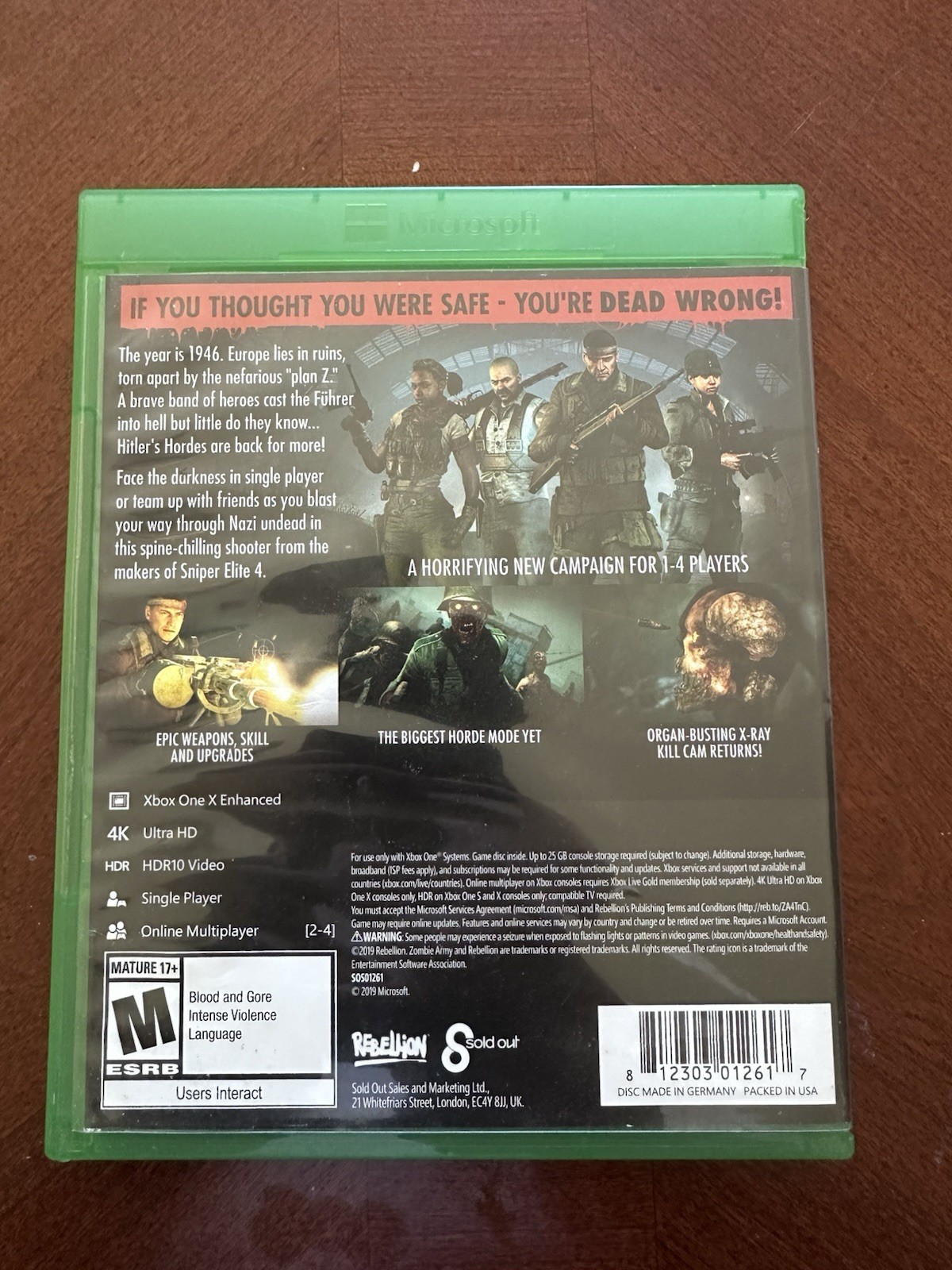 Zombie Army 4 Dead War Xbox One Complete Tested Working