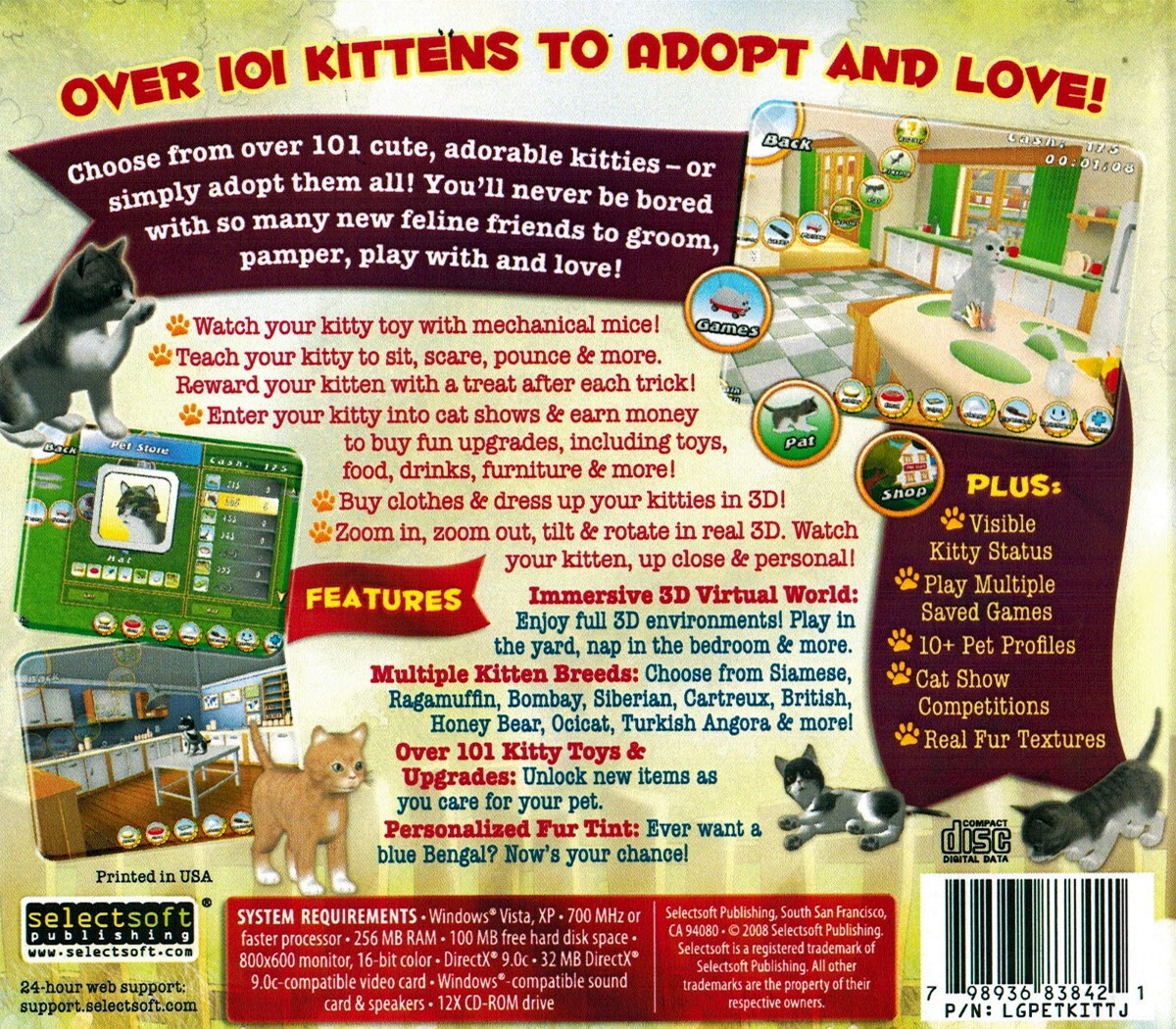101 Kitty Pets PlayPets Virtual Sim Petz Games PC Windows Sealed New
