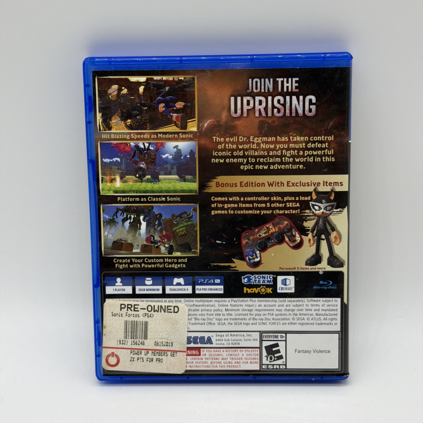 Sonic Forces Bonus Edition (Sony PlayStation 4 PS4, 2017) No Inserts
