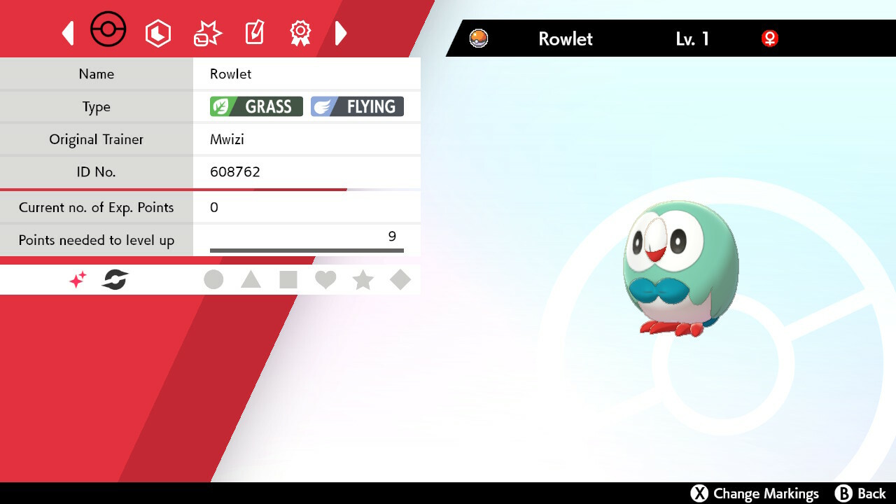 Legitimate 5 Max IV Shiny Rowlet with Hidden Ability Pokemon Sword & Shield