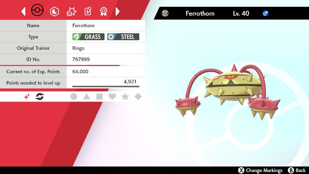 Legitimate 5 Max IV Shiny Ferrothorn Pokemon Sword & Shield