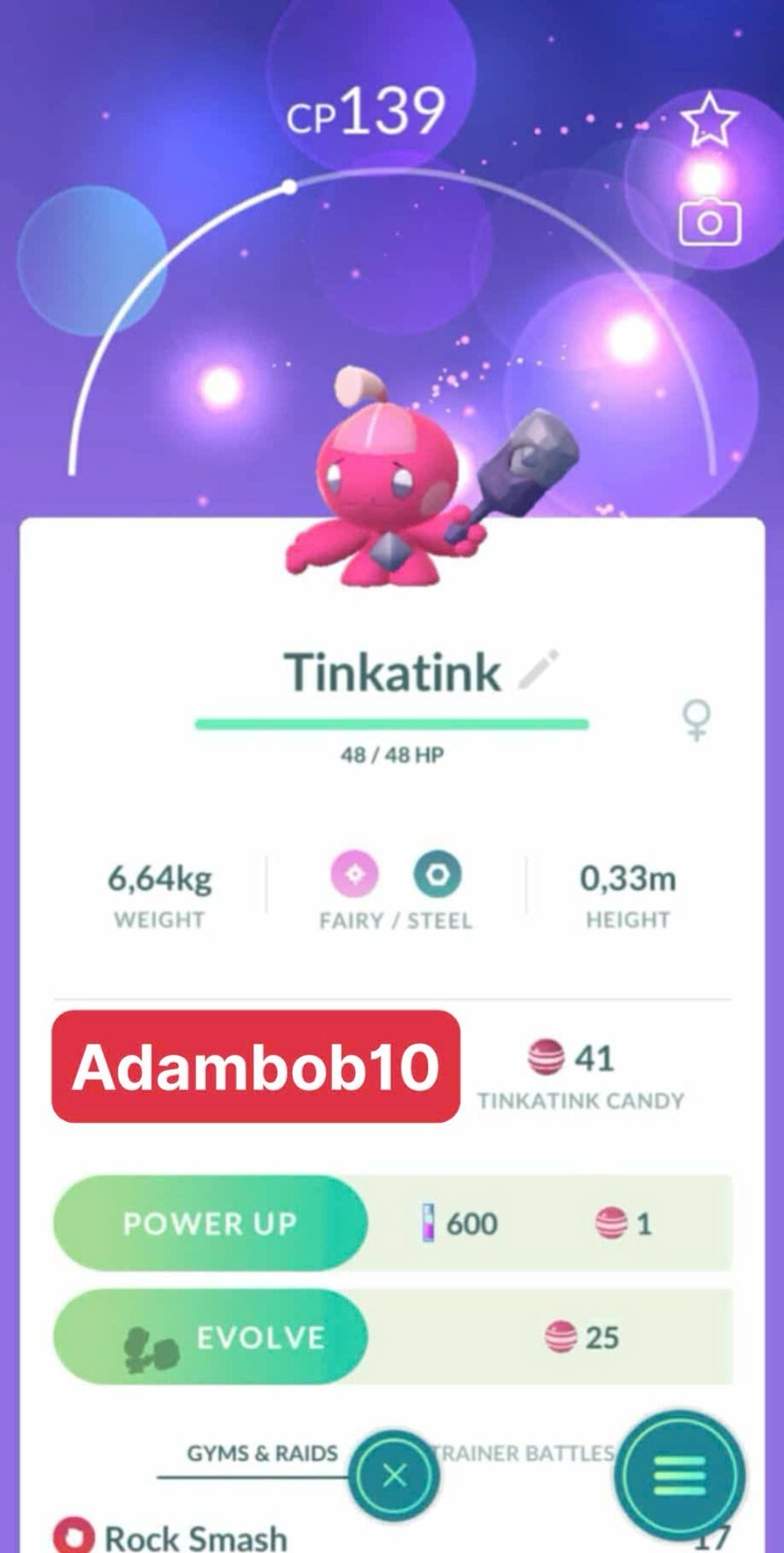 Pokémon Go Tinkatink – Trade 20K Stardust – Read Description