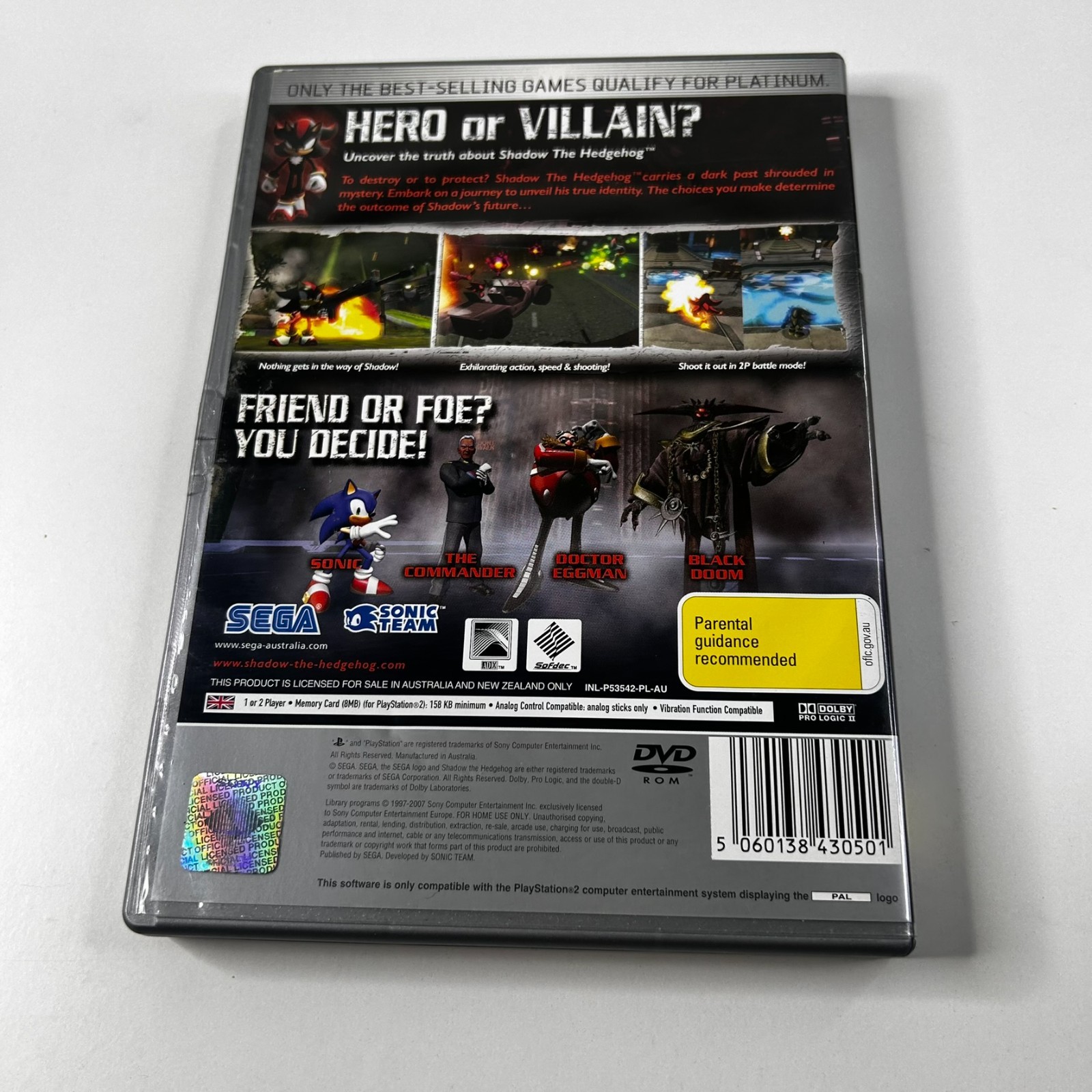 Shadow the Hedgehog Platinum Playstation 2 (PS2, 2005 PAL) Complete CIB VGC