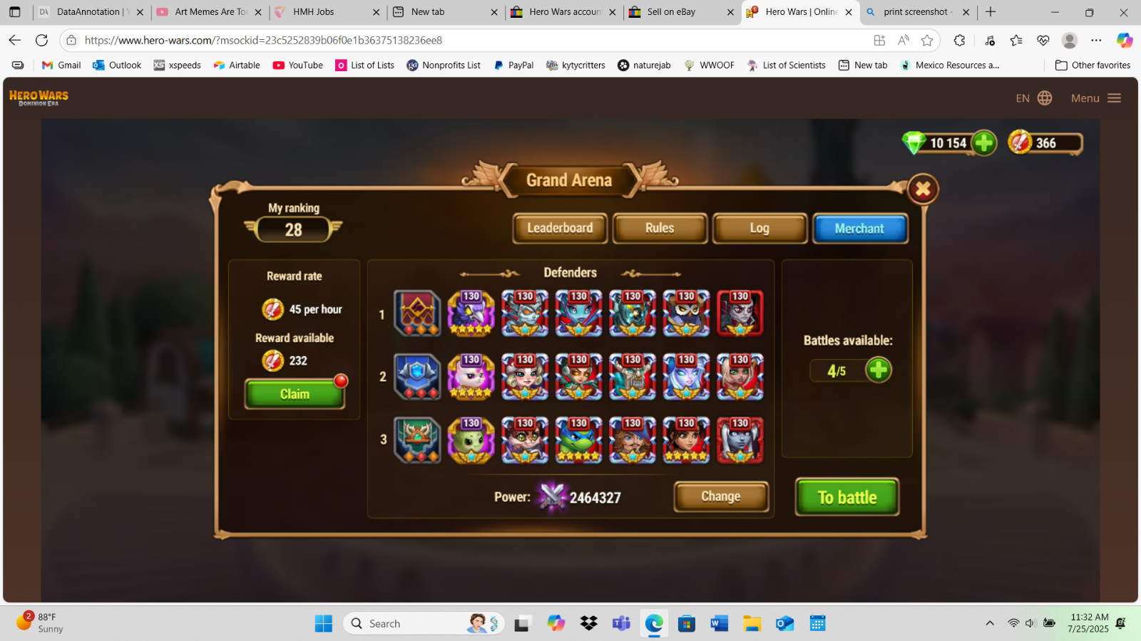 Hero Wars acct + BONUS 50k+ emeralds! 4.5M Hero Pwr. 3M 3-team. 1.5M Titan Pwr.