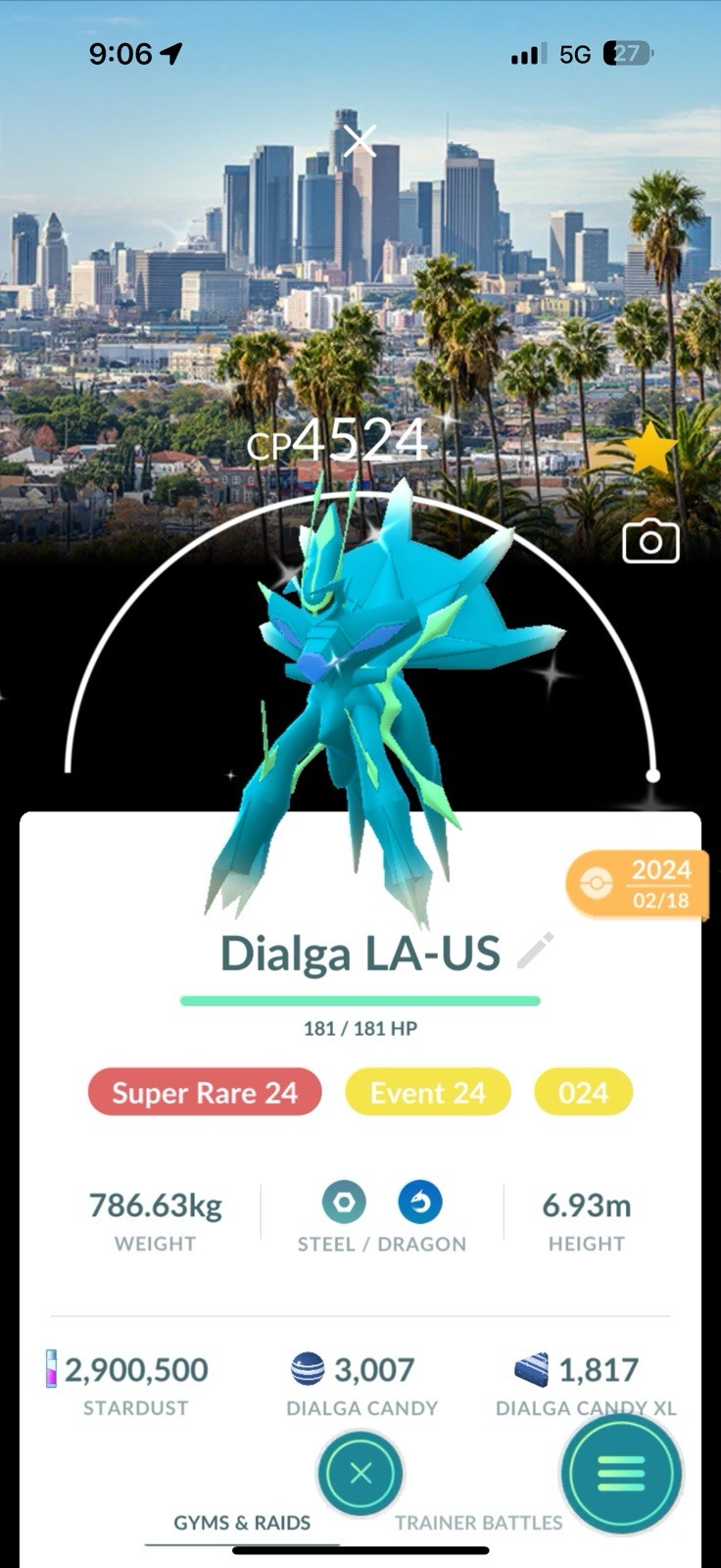 Dialga SHINY ✨RARE ( OR Form) 3move+lv50 with LA Background + Special Move ROT