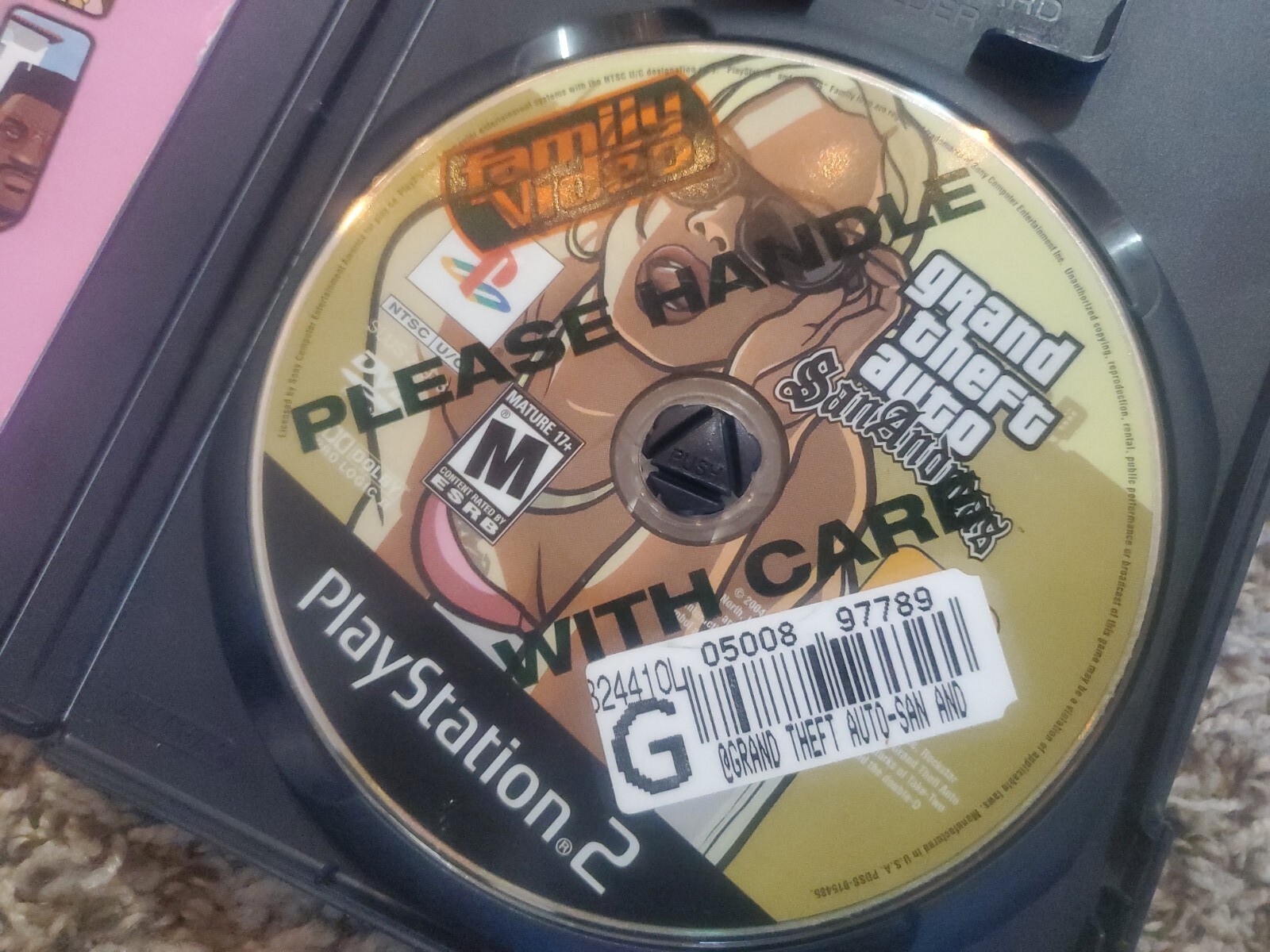 Grand Theft Auto: San Andreas (Sony PlayStation 2, 2004) Rare Family Video Label