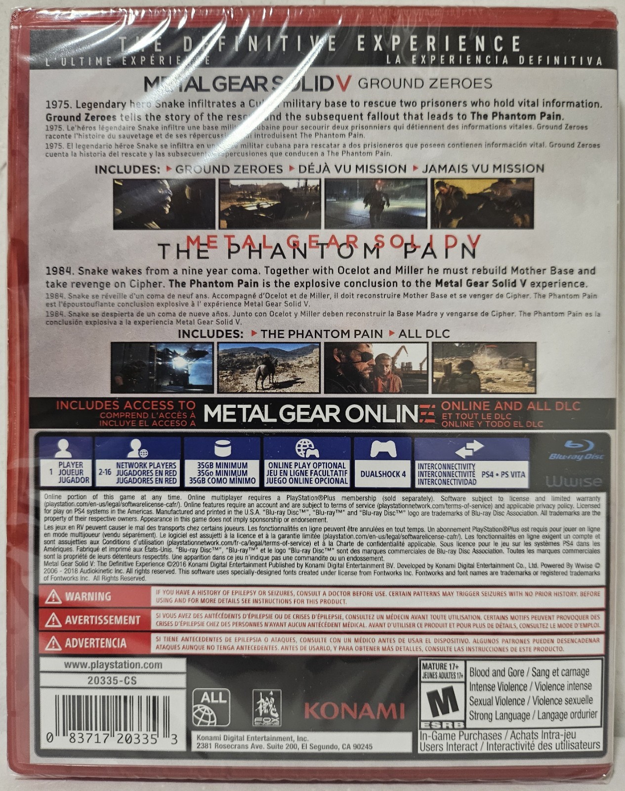 Metal Gear Solid V 5 The Definitive Experience – Sony Playstation 4 PS4 – New