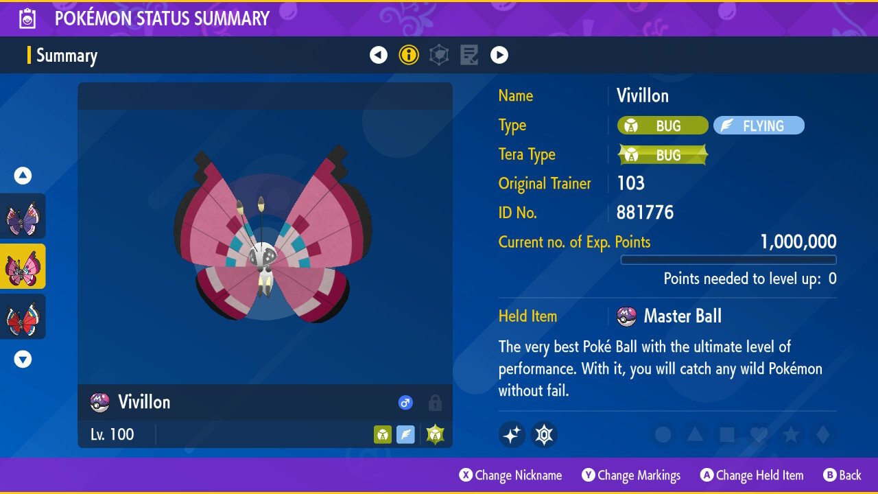 20 x Shiny 6IV Vivillon in all Patterns (Poke ball Pokeball pattern is included)