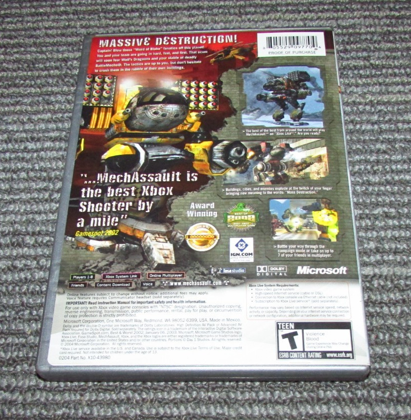 MechAssault for Microsoft Xbox Complete Fast Shipping