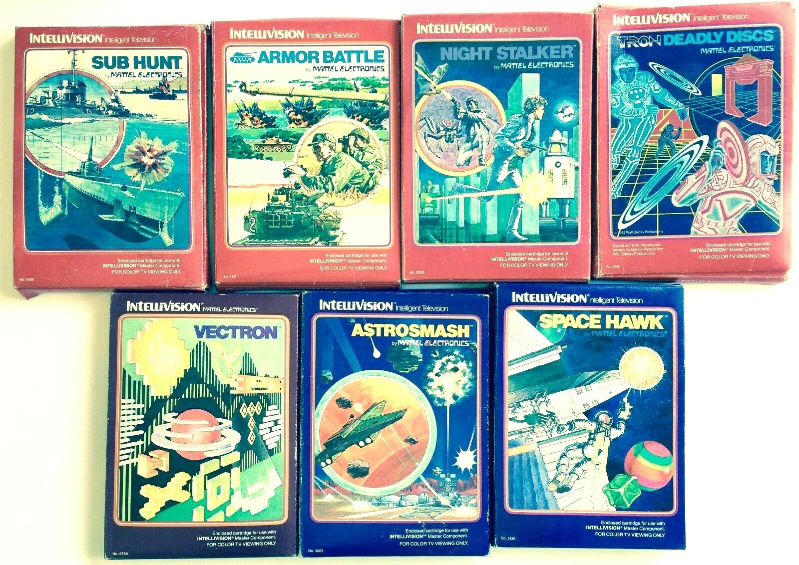 SEVEN ORIGINAL VINTAGE INTELLIVISION BOXED VIDEO GAMES ~ MOST WITH BOOKLETS!
