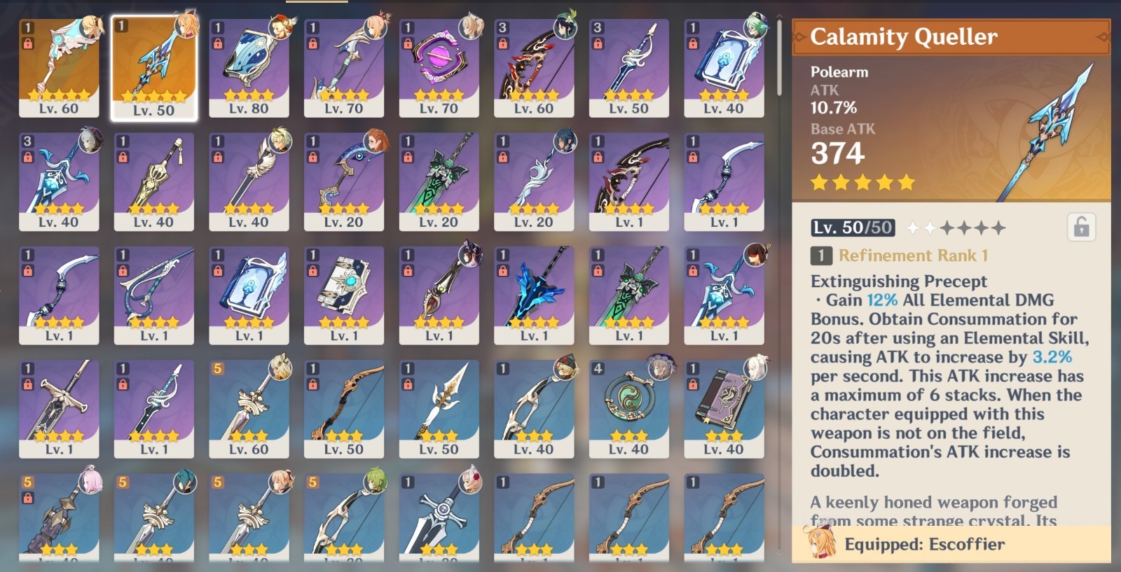 AR51 [EU] Xilonen Escoffier Klee Venti +5 Heroes +2 Weapons
