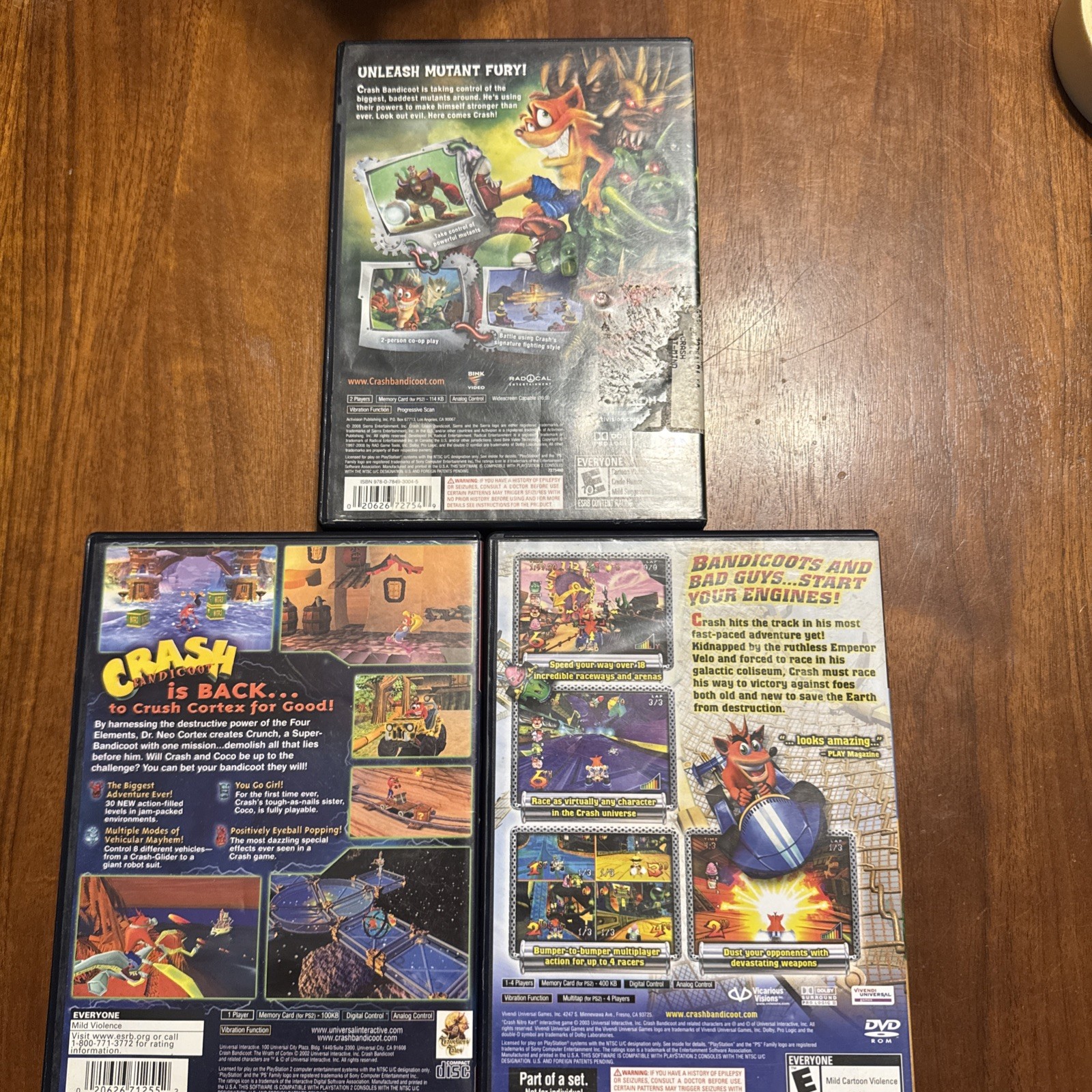 Crash 3 Game PS2 Bundle Mind Over Mutant + Tag Team Racing + Nitro Kart Lot