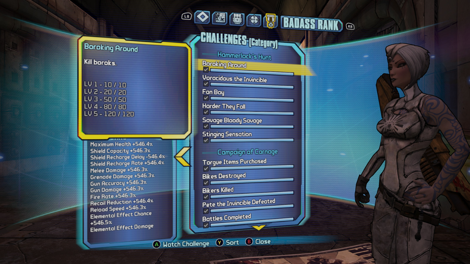 Borderlands 2 6 Maxed Modded Characters+Customizations+BAR Stats+ Xbox One + X/S