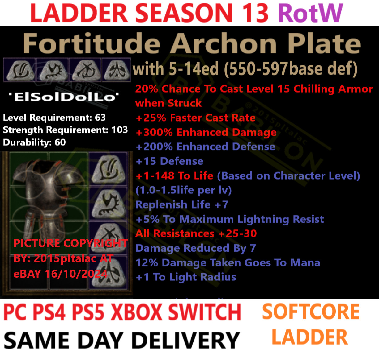 LADDER ✅ PC PS4 PS5 XBOX SWITCH✅ Fortitude Archon Diablo 2 Resurrected Items D2R