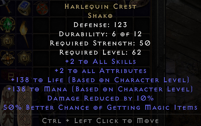 Harlequin Crest Shako 130-140 Defense – Diablo 2 D2R Non-Ladder SC PC/PS/NS