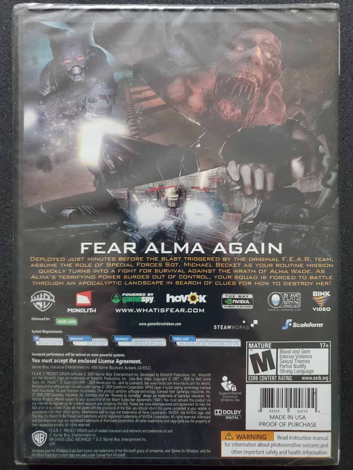 F.E.A.R. 2: Project Origin (PC DVD, 2009) NEW SEALED