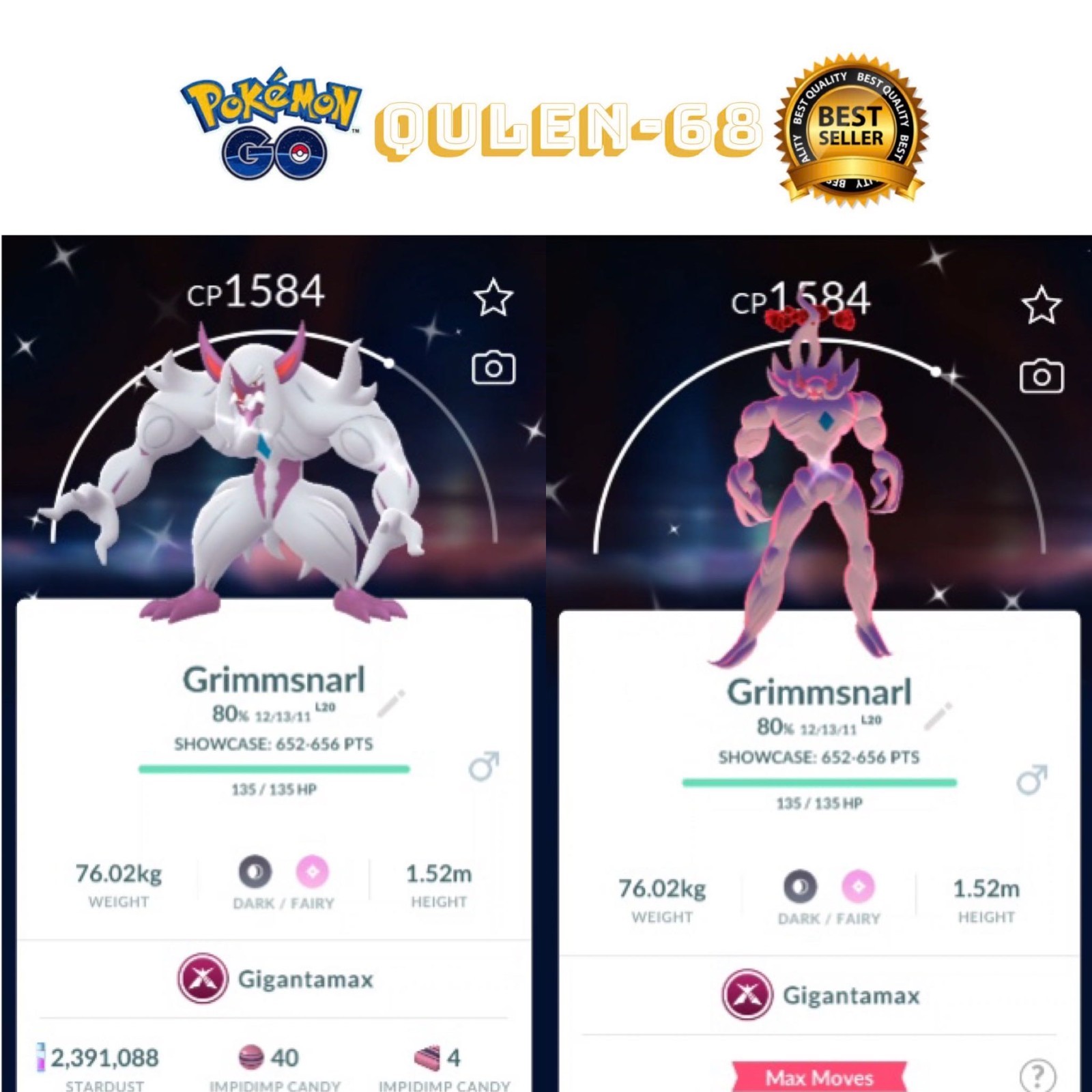 PoKéMon Go – Shiny Gigantamax Grimmsnarl – trade 1mil stradust – Unregistered