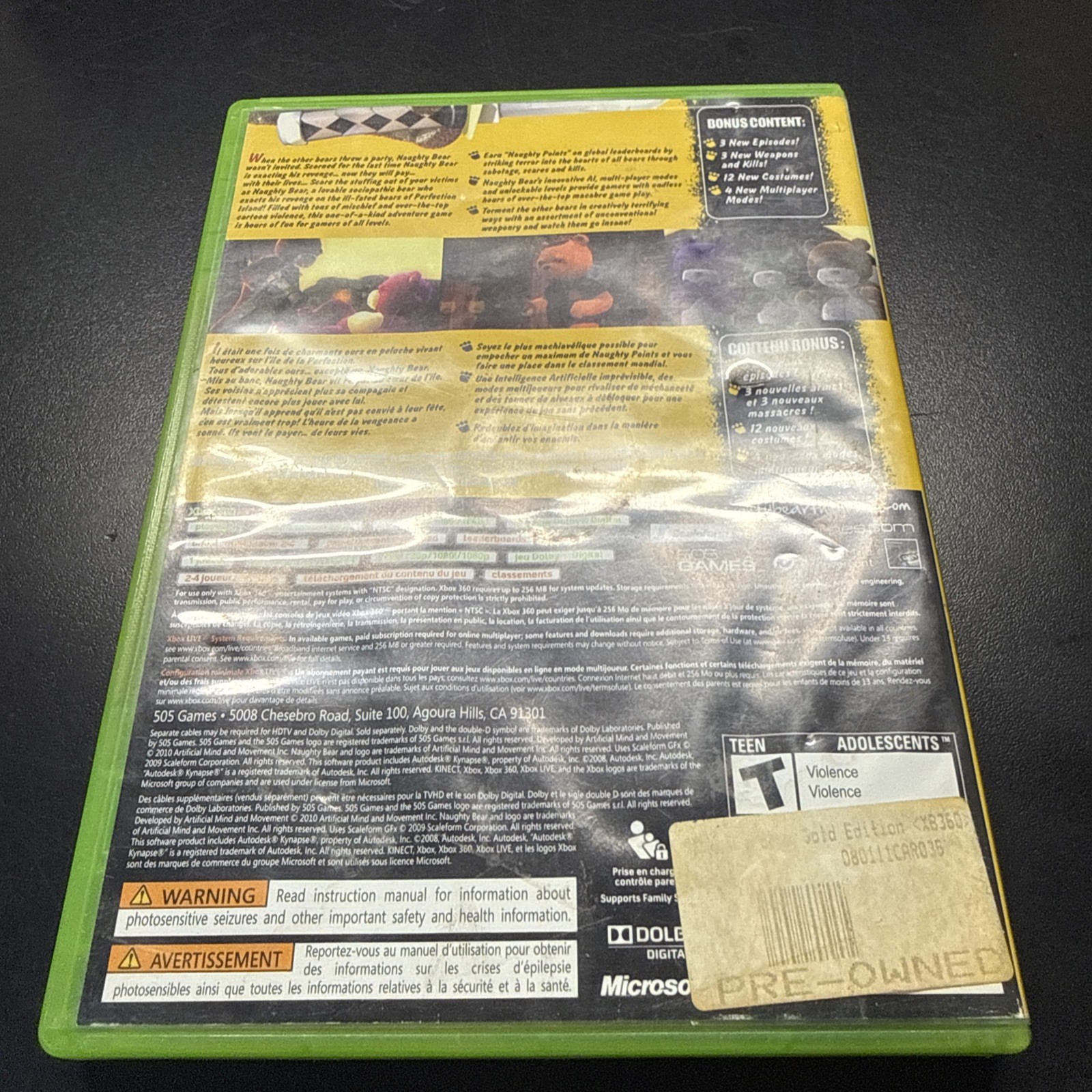 Naughty Bear -Gold Edition (Microsoft Xbox 360) Excellent Disk – Tested & Works