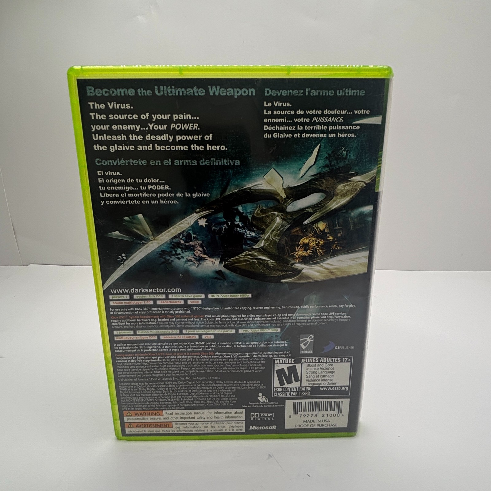 Dark Sector X360 LIVE D3Publisher Mature 17+ (Microsoft Xbox 360, 2008)