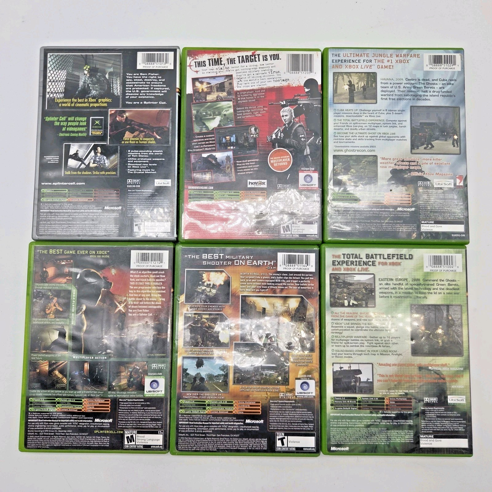Tom Clancy Splinter Cell Chaos Theory Rainbow XBOX Games Lot Collection Bundle