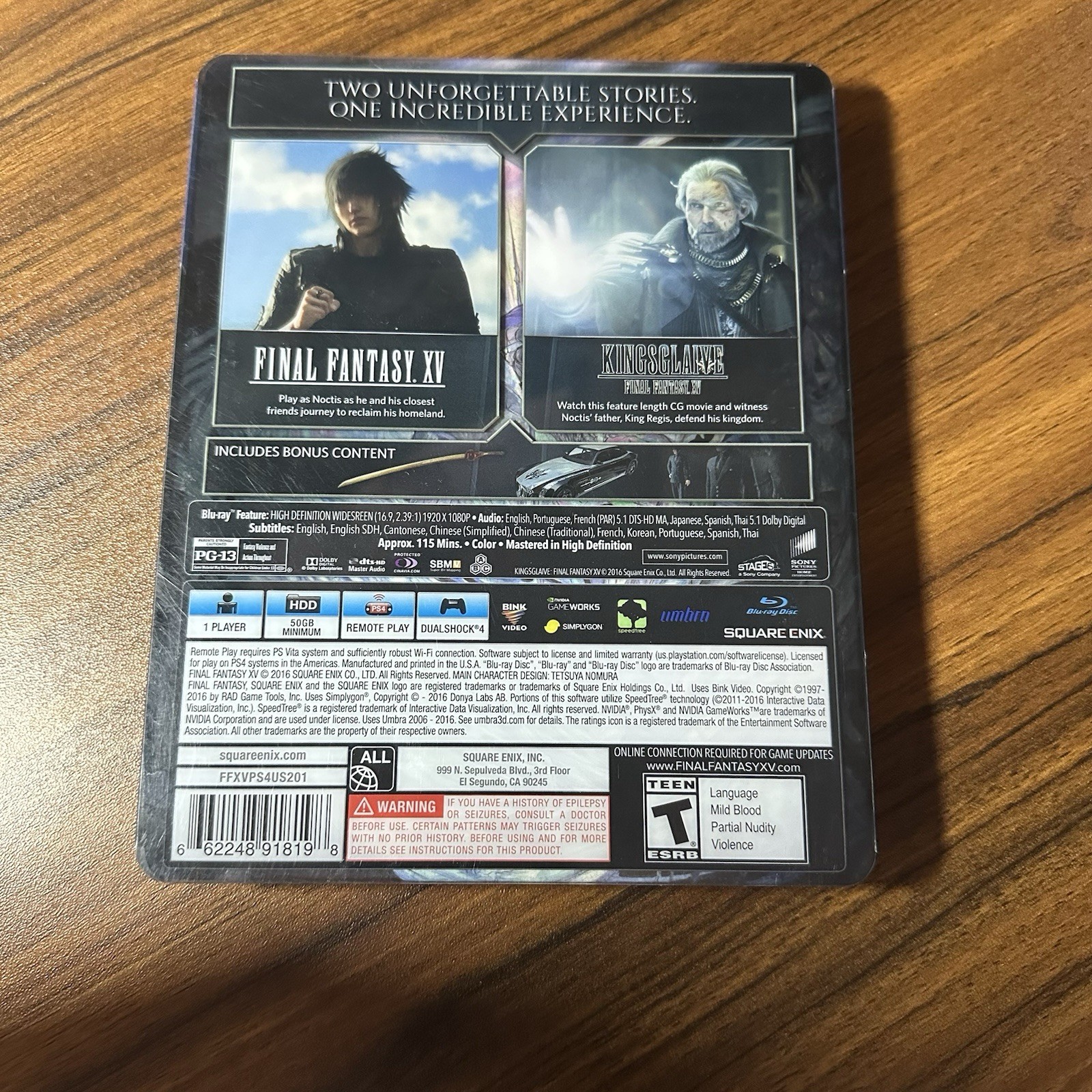 Final Fantasy XV Steelbook Ps4