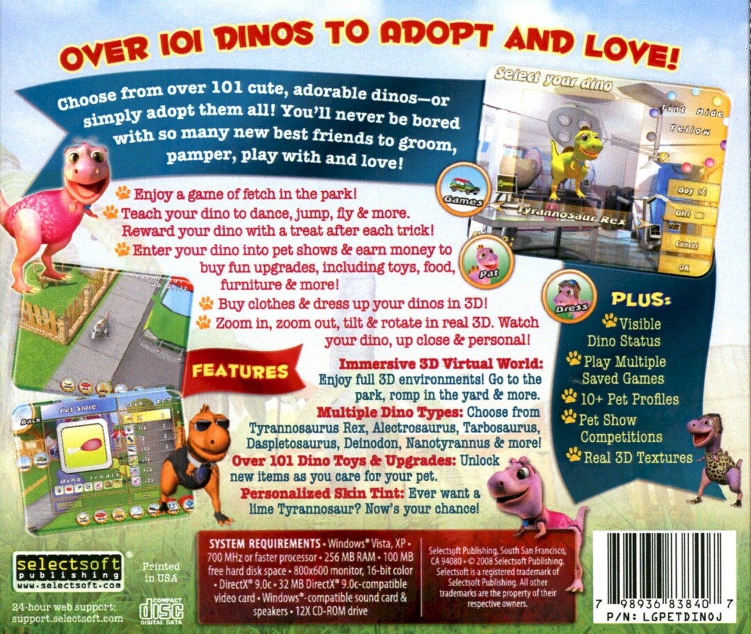 101 Dino Pets Virtual Pet Game * Windows 10 / 8 / 7 / Vista / XP * New & Sealed