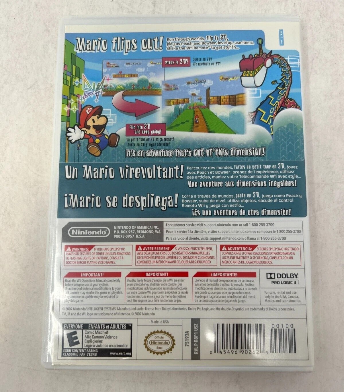 Case and Manual Only NO GAME Super Paper Mario Nintendo Wii Authentic