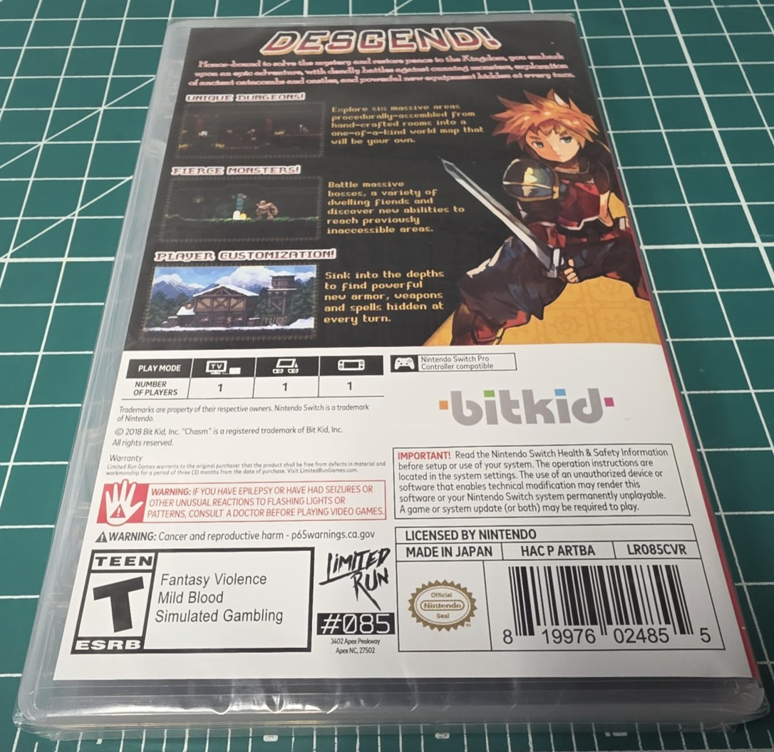 CHASM (Nintendo Switch, 2018) – Limited Run #085 – Brand New – Factory Sealed!