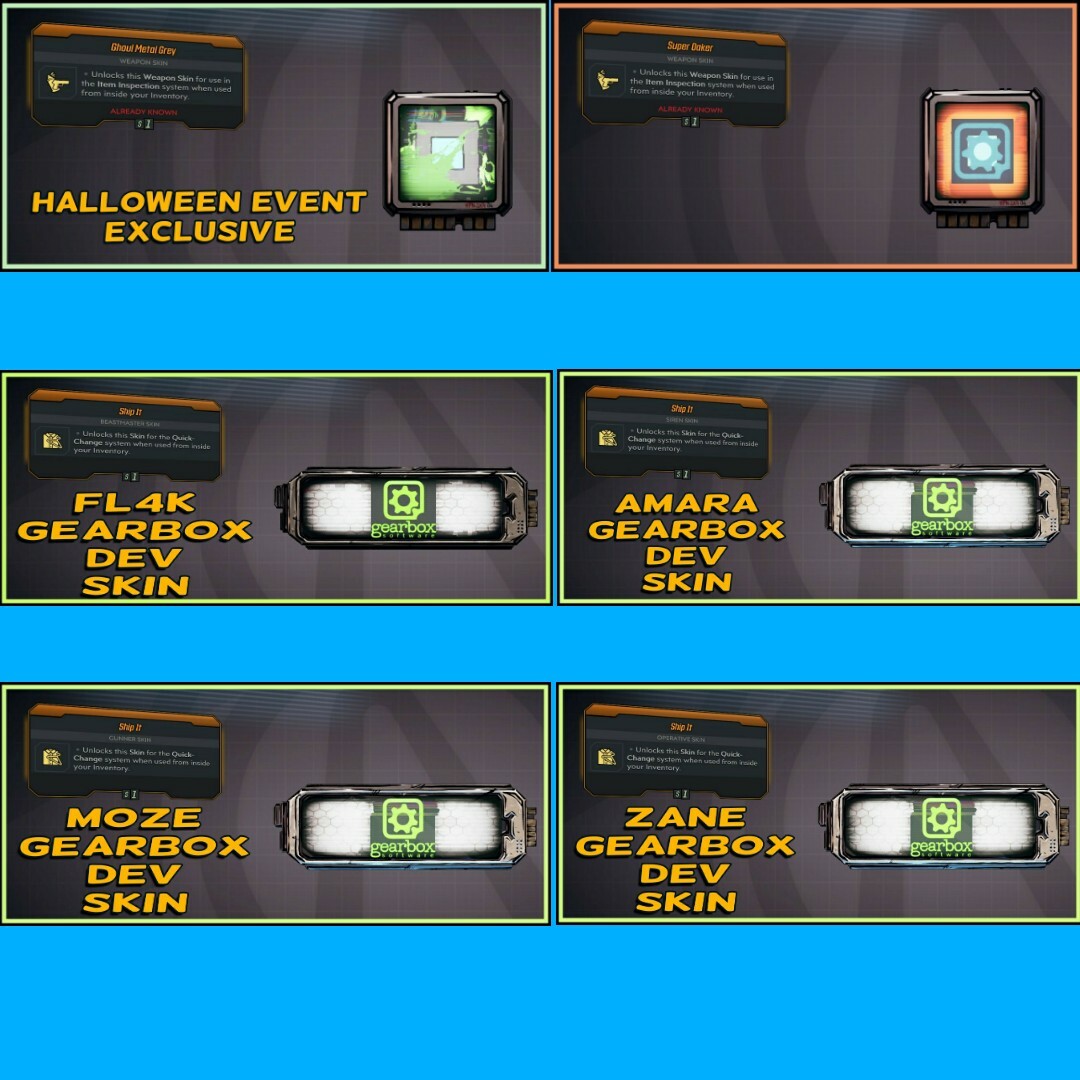 Borderlands 3 “Ship It” Gearbox Dev Skins, “Super Oaker” “Ghoul Metal” Skins