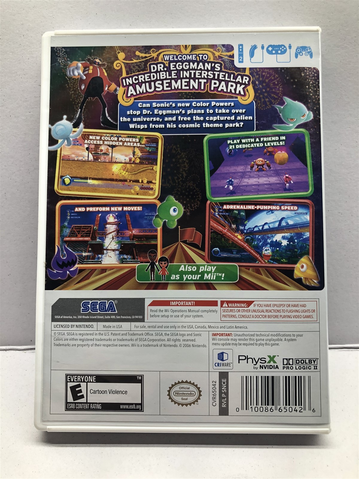 Sonic Colors (Nintendo Wii, 2010) – Complete w/ Manual – Tested Working