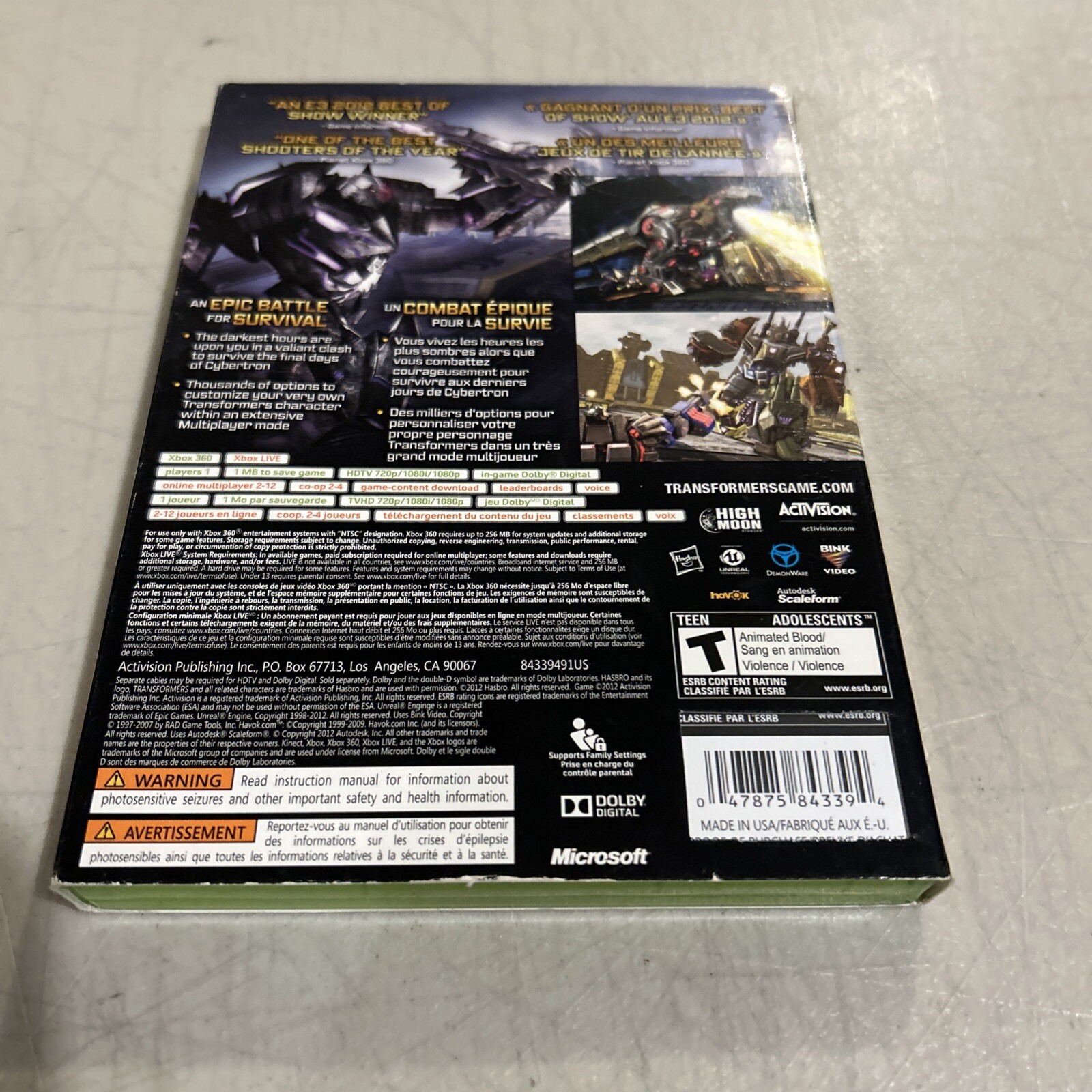 Transformers: Fall of Cybertron (Microsoft XBOX 360) w/ Manual + Slipcover
