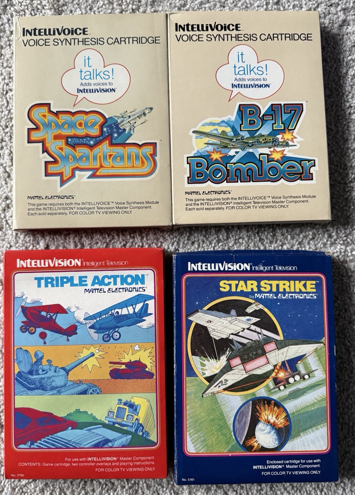 Intellivision 4 Game Lot-Triple Action, Star Strike, B-17 Bomber, Space Spartans