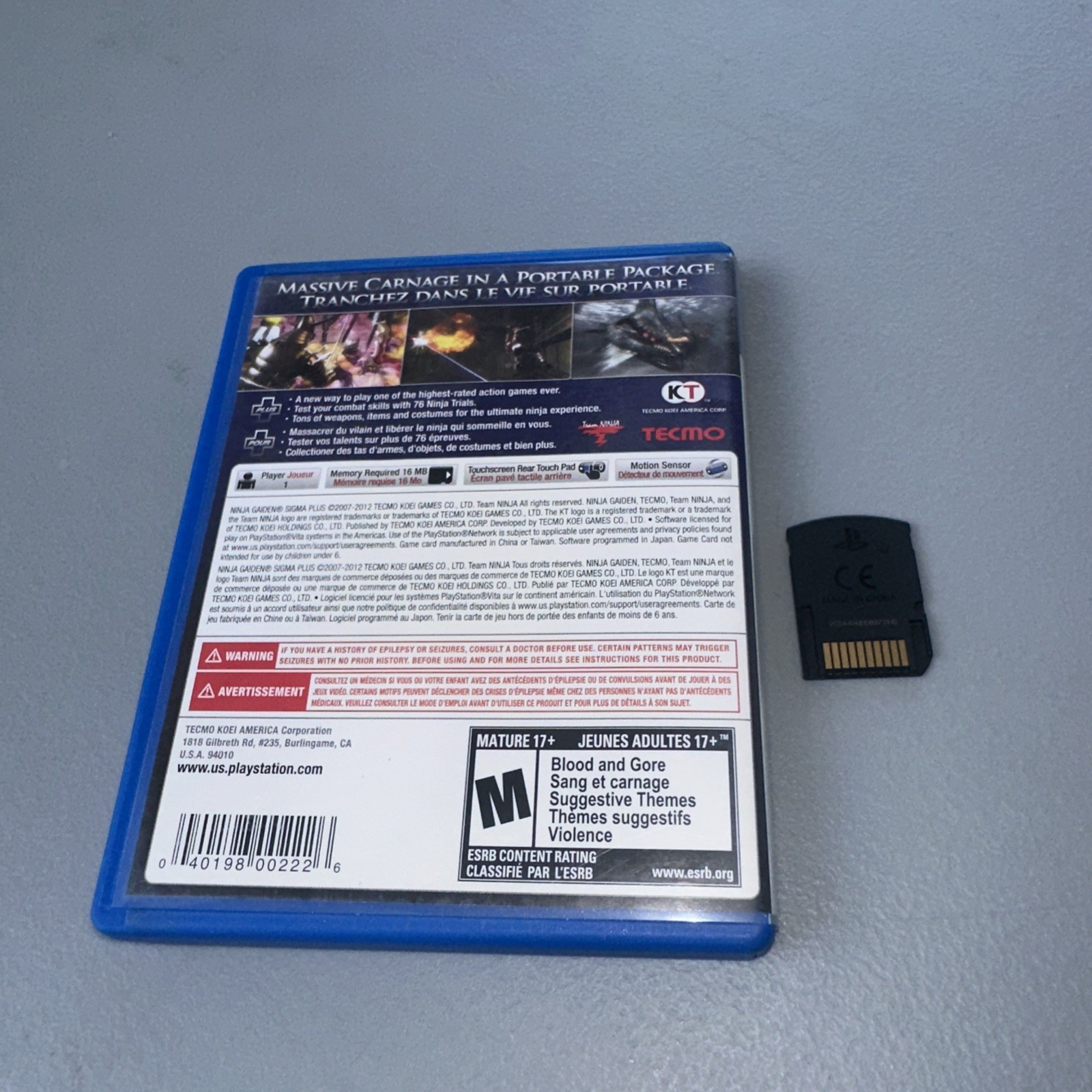 Ninja Gaiden Sigma Plus (Sony PlayStation Vita, 2012) W/ Case