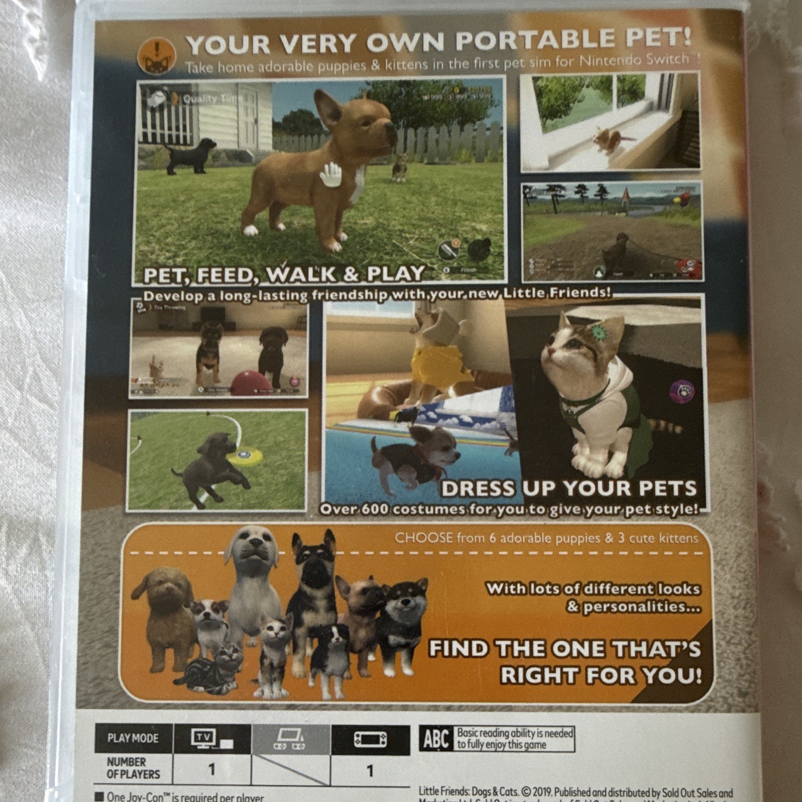 Little Friends: Dogs & Cats Nintendo Switch w/ Case E 2019 Virtual Pet