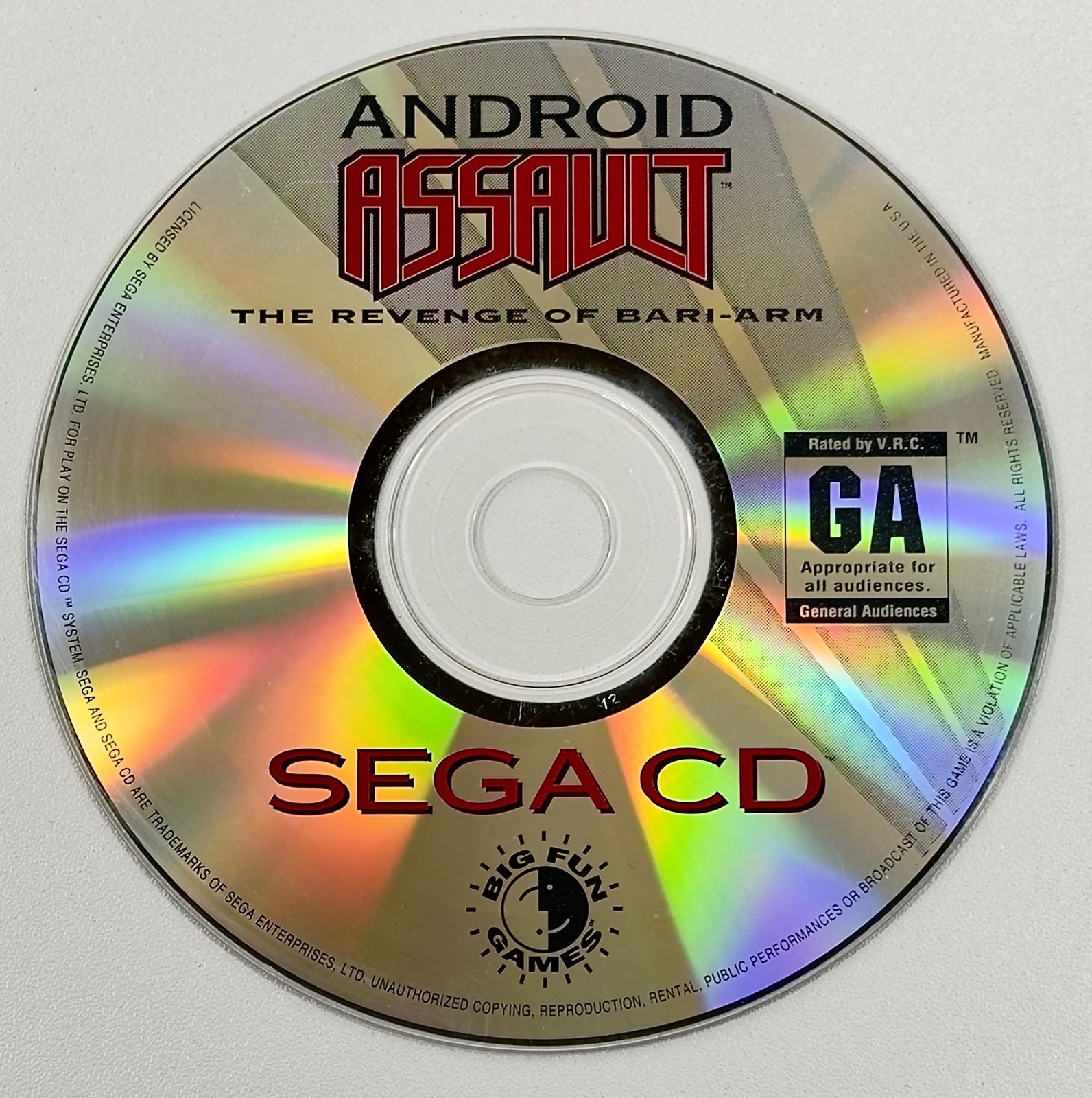 Android Assault: The Revenge of Bari-Arm (Sega CD, 1994) DISC ONLY!