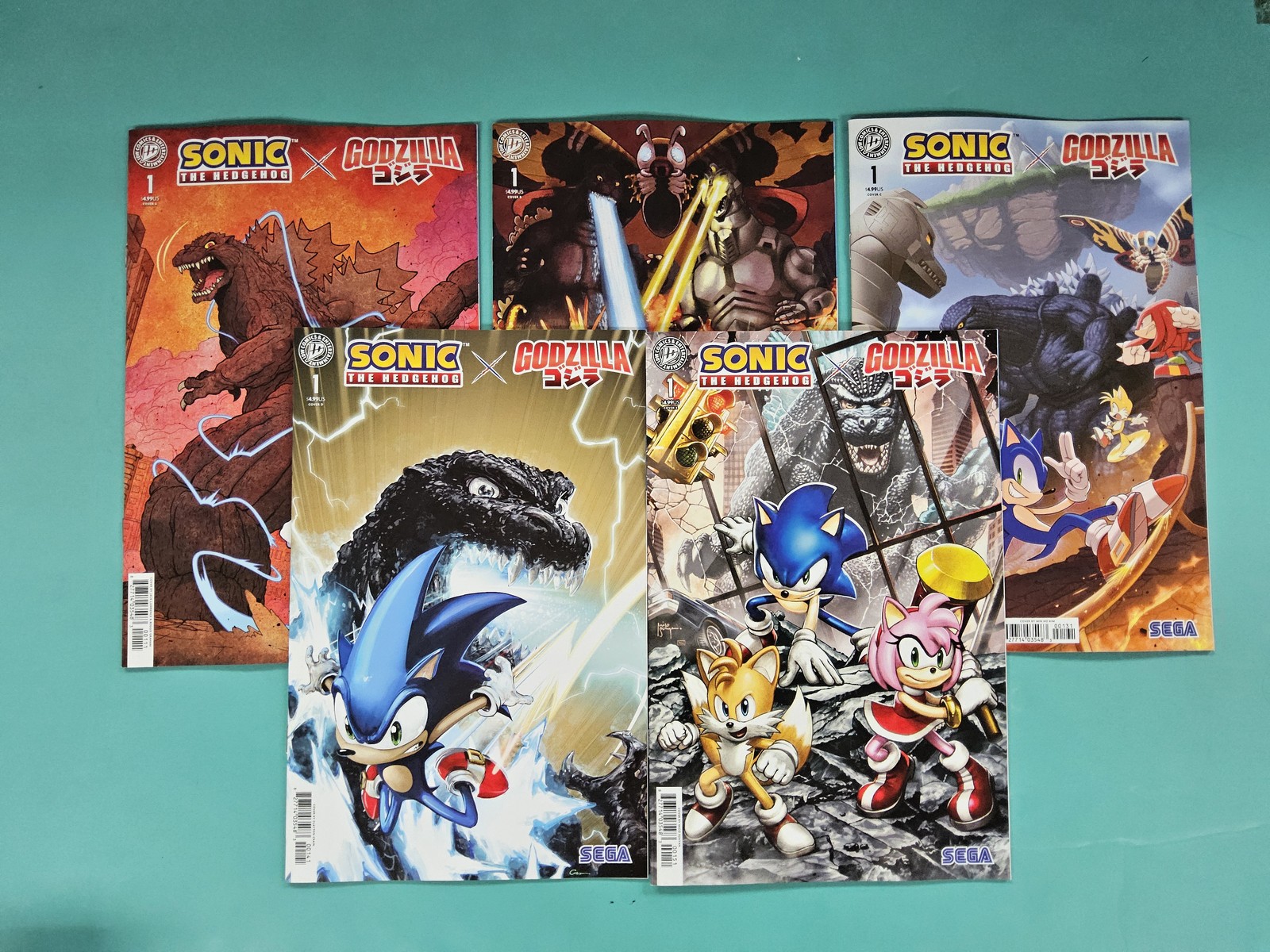 5x 2026 SONIC THE HEDGEHOG X GODZILLA # 1 ~ IDW Comic VARIANT Set A B C D E NM
